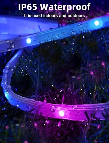 Image of 100 FT outdoor LED strip lights (2 rolls of 50 FT), IP65 waterproof, music synchronization RGB LED light, with 44 key remote control and application, used for outdoor, balcony, and roof decoration