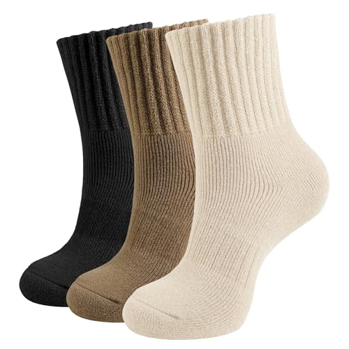 Image of BUDERMMY Wool Boot Socks for Women Thick Warm Full Cushioned for Winter 3 Pairs (1 Khaki+1 Coffee+ 1 Black)
