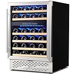24 inch Wine Fridge Cooler, 51 Bottle - Dual Zone Built-in or Freestanding Under Counter Fridge with Stainless Steel Reversible Glass Door for Home Bar Kitchen Office