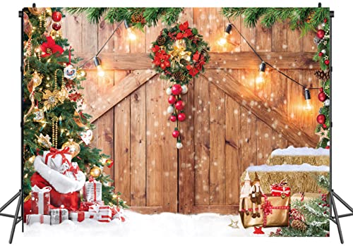 LTLYH Toile de fond de Noël pour décoration de porte de grange de 3 x 2,4 m pour photographie, arbre de Noël, cadeau de neige, mur, sol, fête, fond photo 164 – Image 3