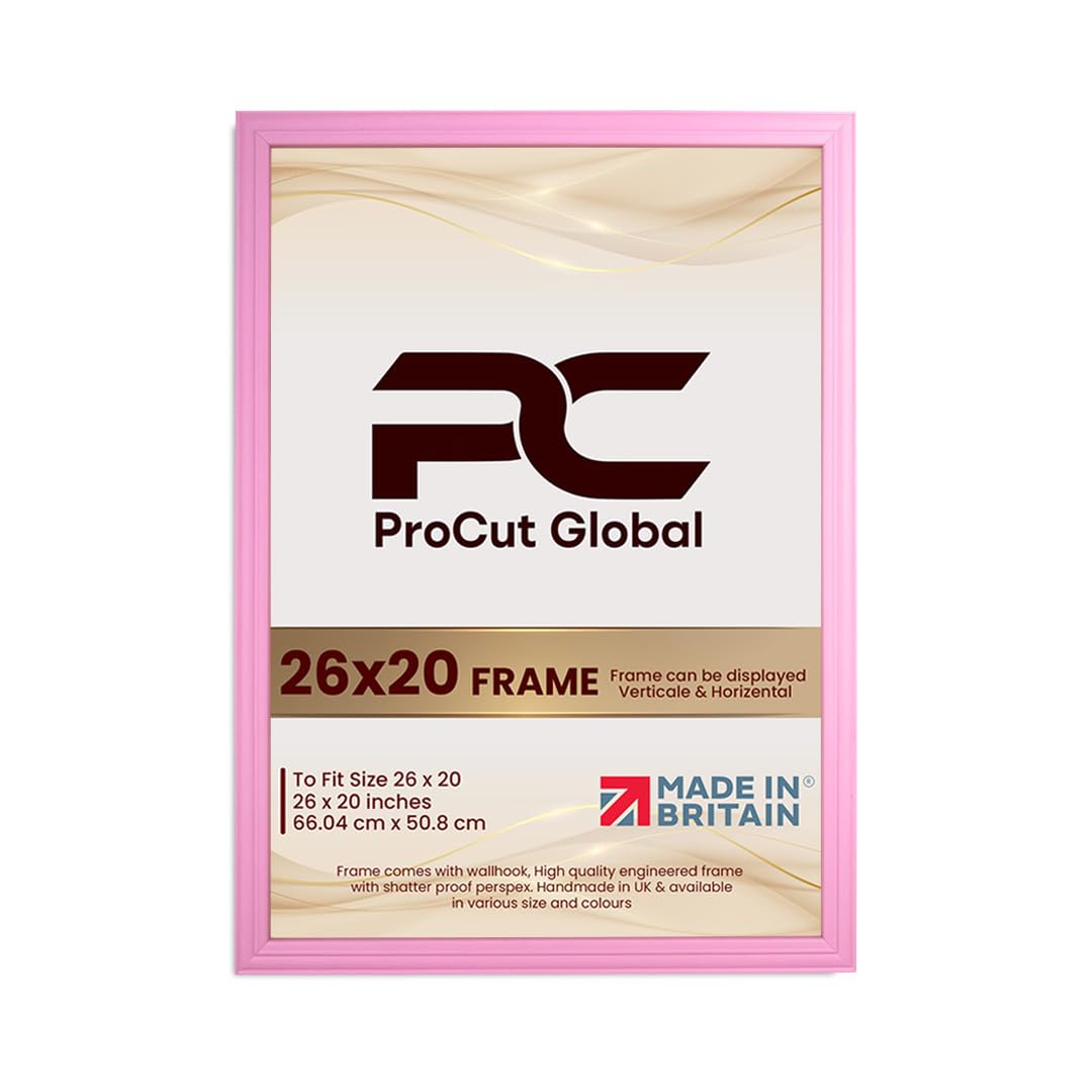 Procut Global 26x20 Pastel Pink Picture Frames - Classic Wooden Photo Frame with Shatterproof Perspex for Wall or Tabletop - Perfect for Posters, Certificates & Prints - Sizes & Colors Available — image 1