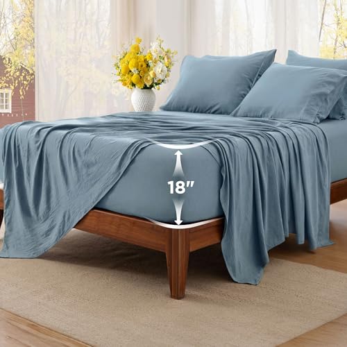 Image of Bedsure Full Size Bed Sheets, 6 Piece, Prewashed Ultra-Soft, 18-inch | Extra Deep Pocket, Breathable, Secure Fit, Hotel Luxury Bedding, Dual Side Pockets, Fade Resistant, For Air Mattress