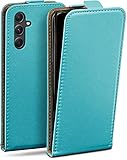 moex Flip Hülle für Samsung Galaxy A54 5G Hülle klappbar, 360 Grad R&um Komplett-Schutz, Klapphülle aus Vegan Leder, Handytasche mit vertikaler Klappe, magnetisch - Türkis