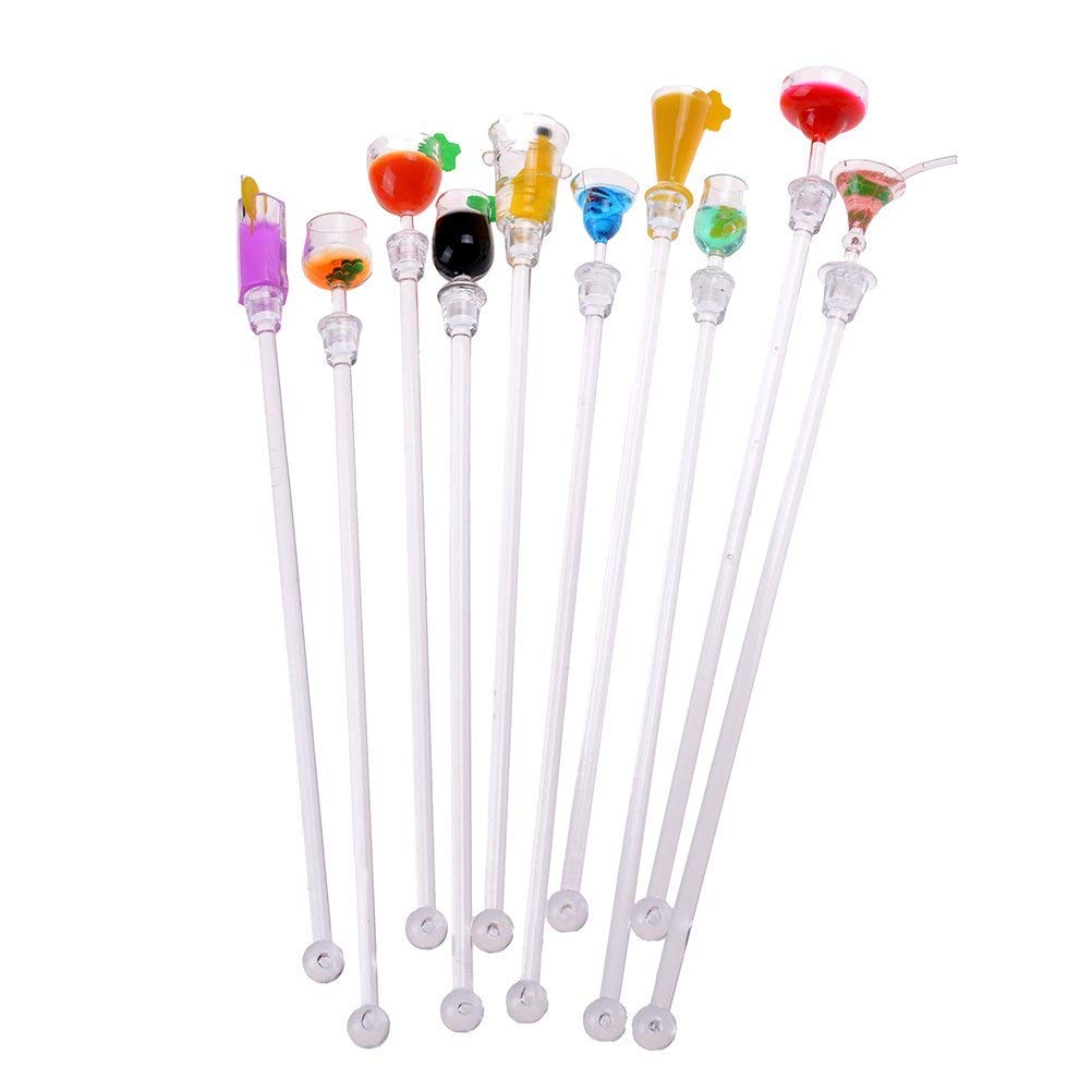 YahpetesSwizzle Sticks 10 Pcs Colorful Beverage Stirrers 9" Drink Stirrer Acrylic Cocktail Stirrer Clear Shafts Cocktail Drink Stirrers for Bars Cafes Restaurants Home Use