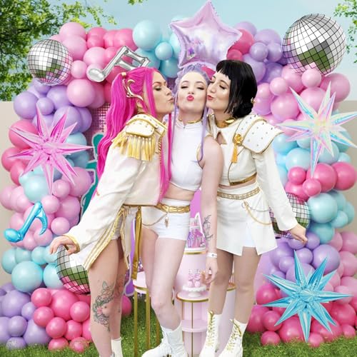 Image of JOGAMS169Pcs Kpop Music Hunter Balloons Arch Kit,Disco Balloon Arch Kit with Iridescent Star Music Note Disco Ball Balloons for Karaoke Songstar Fans Birthday Bachelorette Prom Party Decor