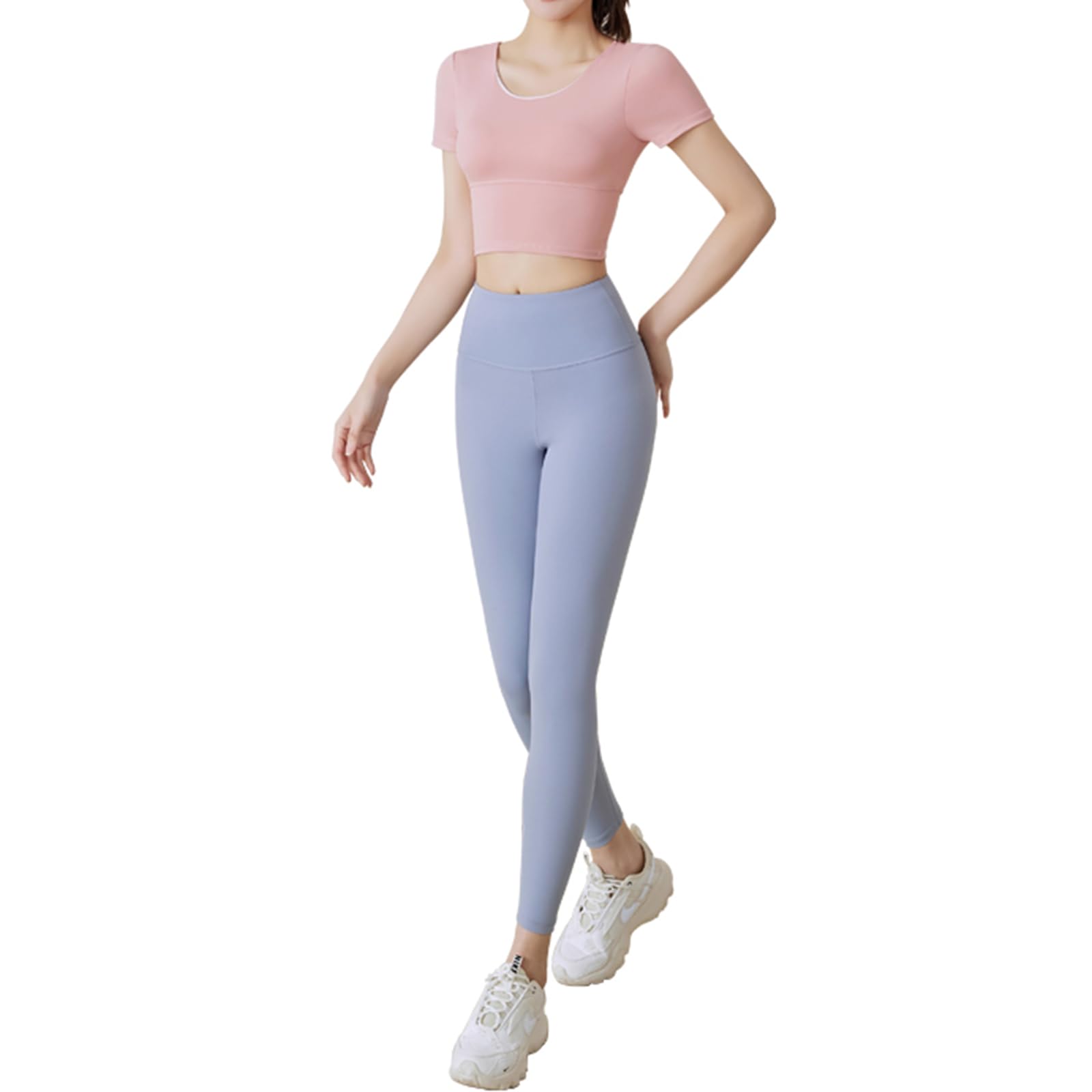 Workout Outfits for Women 2 Piece Ribbed Exercise Long Sleeve Tops High Waist Leggings Active Yoga Set