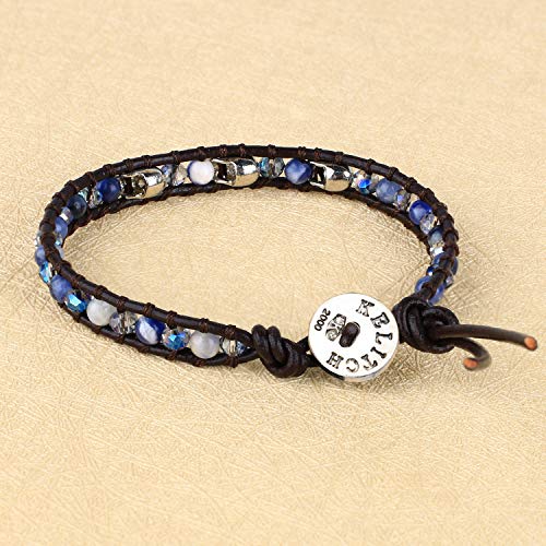 Image of KELITCH 925 Silver Skull Bracelets Wrap Bracelets Women Crystal Beaded Bracelets on Natural Leather