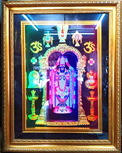 Image of Tirupati Balaji Photo with LED Lights 24 x 18-inch with Light Wooden Box Type Lord Venkateswara Photo Frame Perumal Photo with Lights Customized God Photo Frame with Lights
