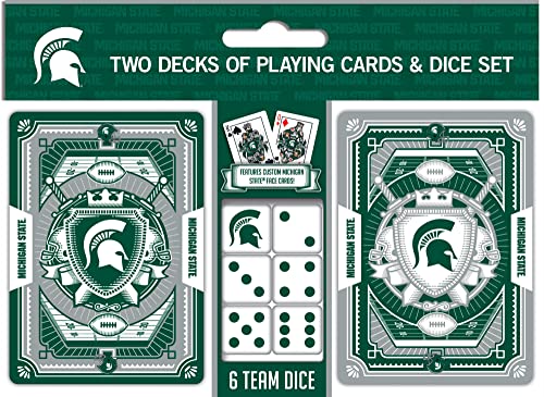 MasterPieces Game Day - NCAA Michigan State Spartans 2-Pack Playing Cards & Dice Pack - Officially Licensed Set for Adults and Family