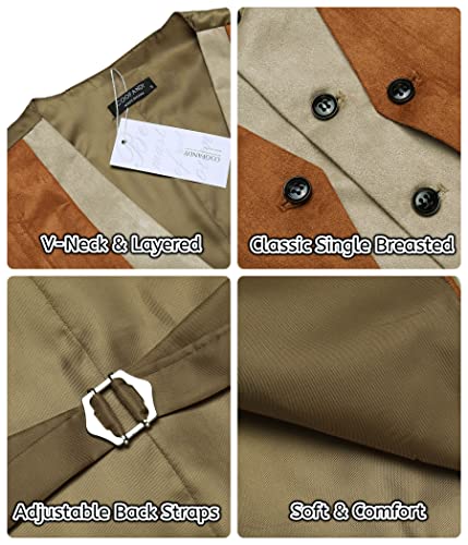 Coofandy Men'S Suede Leather Vest Layered Style Dress Vest Waistcoat thumb #4