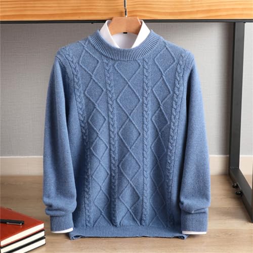 Men 100% Solid Wool Cold Blouse Breathable Sweater Round Neck Plaid Pullover3
