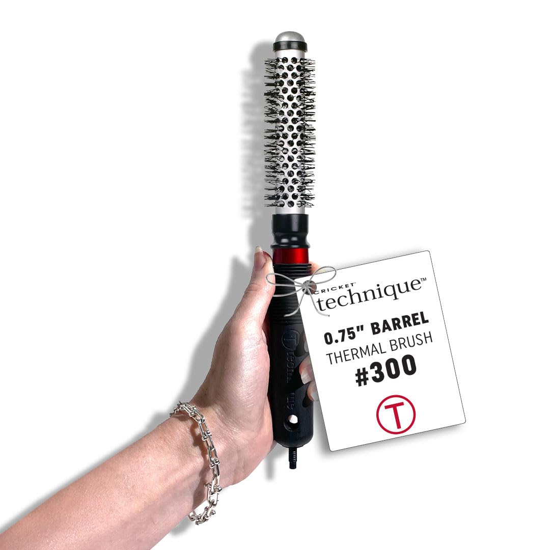 Cricket Technique Thermal Hair Brush #300 0.75” for Blow-Drying, Curling, and Styling – Heat-Retaining Barrel with Anti-Static Tourmaline Bristles,