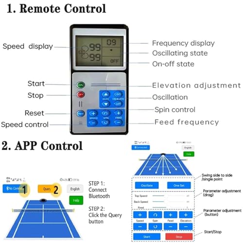 Máquina lanzadora de pelotas de tenis portátil con control remoto y aplicación, velocidad ajustable de 10 a 50 km/h, distancia máxima de 12 m, ideal para sesiones de entrenamiento y práctica