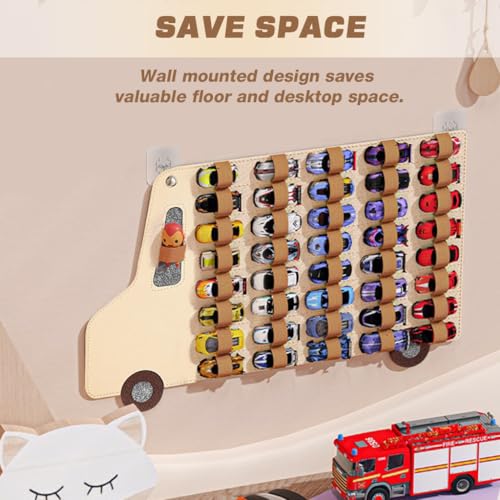 Image of HASTHIP Mini Car Model Pull-Back Car Toy Organizer with 40pcs Stretchy Storage Strap, Wall-Hanging Storage Holder for Mini Collectible Cars, Display Holder for Kids Car Collections
