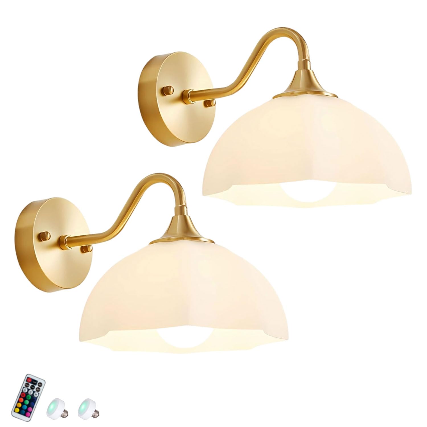 SMCCYYSD Wall Lamp Modern Brass Sconce Bedside Vintage White Sconces Nordic Vanity Light Dome Glass Farmhouse for Hallway, Bedroom, Living Room, Bedroom (Color : Brass-2)