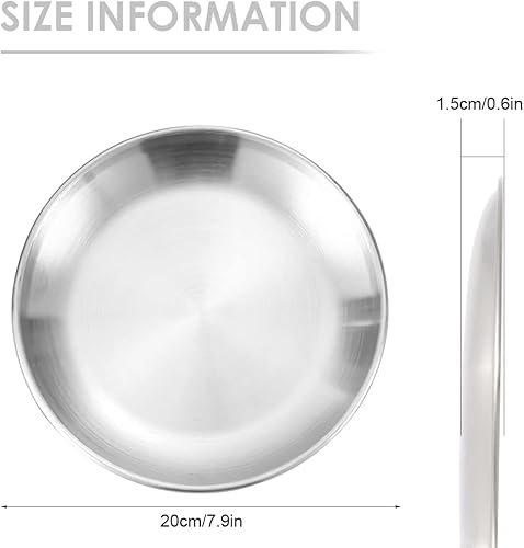 Miniatura 3 de Betinyar 2 platos redondos de acero inoxidable de 7.9 pulgadas, platos de metal para acampar, platos de acero inoxidable, platos de metal