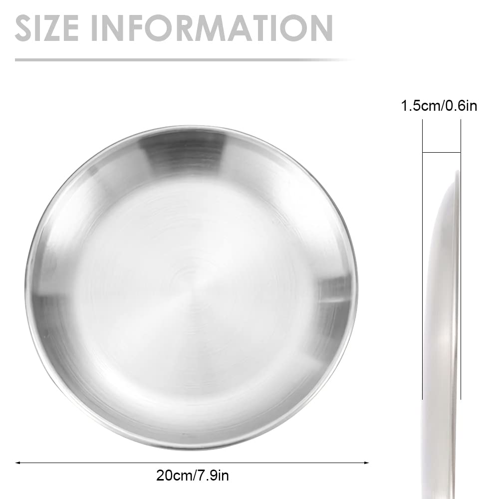 Lot De 2 Plats Ronds En Acier Inoxydable - Diamètre 20 Cm - Finition Brossée Argentée - Pour Service, Barbecue, Rangement Ou Décoration