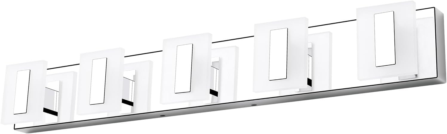 Modern LED Bathroom Vanity Lights, 5 Light 6000K Cool Light Chrome Wall Lighting Fixtures, Acrylic Stainless Steel Vanity Lighting Over Bathroom Vanity Mirror Chrome 32 inch