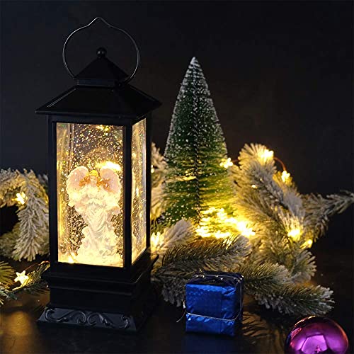 Image of Eldnacele Angel Singing Snow Globe Lantern with 6 Hour Timer | Battery Operated USB Powered, Spinning Water Swirling Glitter Snow Globe Lamp, Holiday Indoor Decoration Christmas Gift