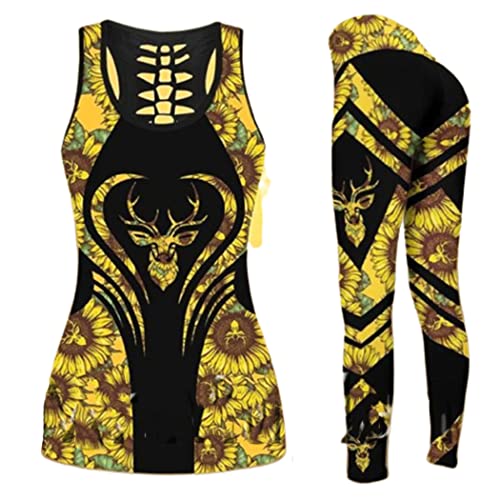 Ensemble débardeur legging imprimé 3D vêtement sport stretch femme motif floral