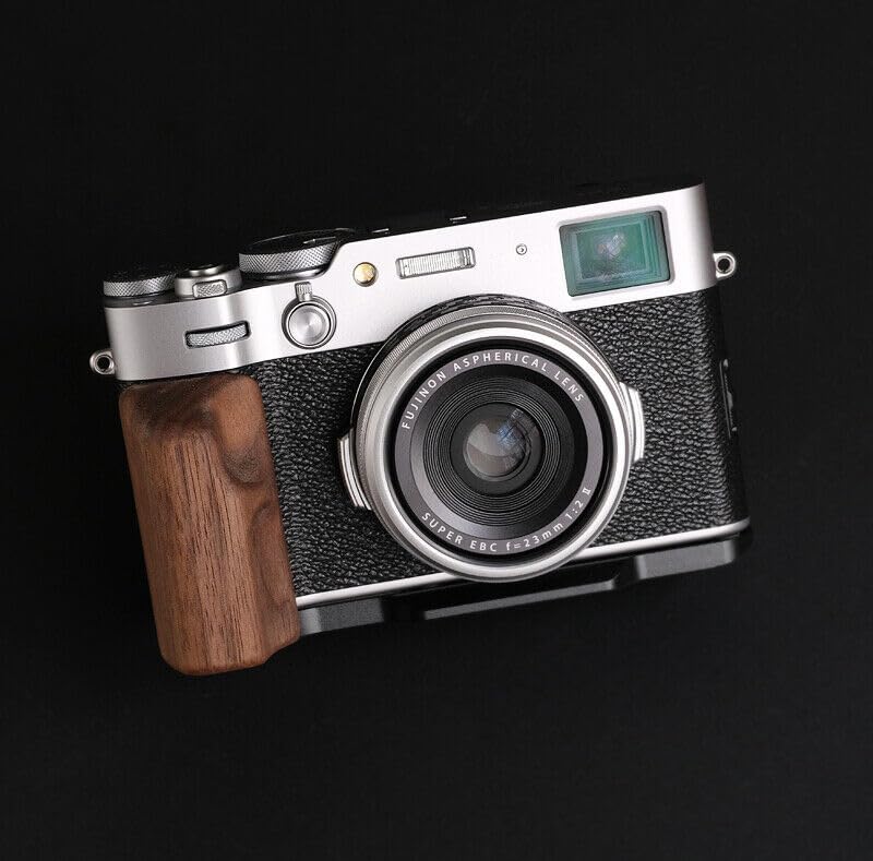 Ebony Walnut Wood Quick Release L Hand Grip + Aluminum Alloy Baseplate for Fuji Film X100vi X100V6 Camera Handle Holder (Wallnut,Black)