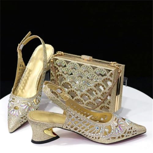 Italian Style Gold Elegant Party High Heels Nigerian Design African Women Shoes Bag Set2