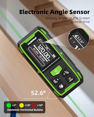 Image of Huepar Dual Laser Measuring Tool, Fathers Day Dad Gifts, 393Ft Green-Beam Bilateral Digital Laser Distance Measure 6-Unit Ft /In /M, Rechargeable Laser Measurement Tool-Backlit LCD Display, Angle Sensor
