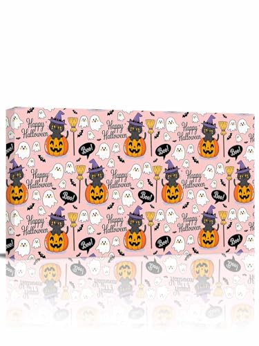 Halloween Cute Cat Modern Canvas Wall Art 12x24 inch, Vintage