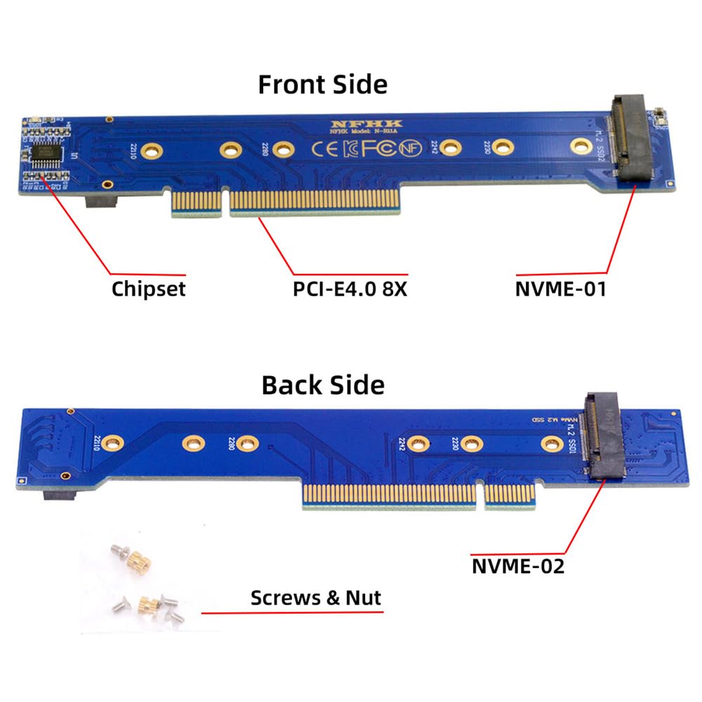 Cablecc Dual 2X NVMe M.2 SSD auf PCIe Express Gen4 X8 X16 RAID Card VROC Hyper Adapter mit Low-Profile-Halterung