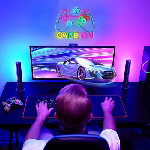 Image of ENUOLI Gamer on Neon Sign, Gamepad Shaped Neon Signs Light for Boys Room LED Dimmable Game Controller Neon Sign USB Powered Colorful Sign Neon Lights Neon Signs for Game Room Home Decor
