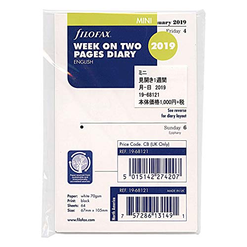 Filofax 19-68121 Mini Week On Two Pages English 2019 Diary
