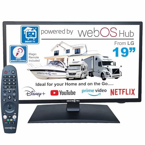 Unispectra ® 19” Smart TV (webOS) - ELED HDR 240v 12v TV with Freeview & SAT Tuner, 3x HDMI, 2x USB, Magic Remote. Ideal for Motorhomes, Campervans, Caravans, Trucks, Vans, Boats