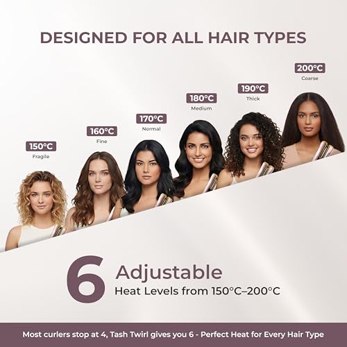 Image of Tash Hair Twirl Cordless Automatic Hair Curler Machine- 6 Heat Settings (150-200C) for Damage Free Styling & 6 Timer Settings (8-18 Secs) for All Curl Types, Universal Type-C Charging- 1 Yr Warranty