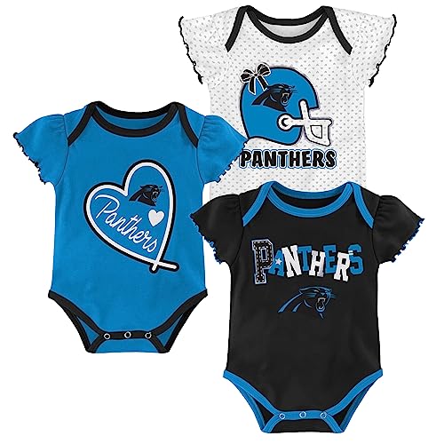 Outerstuff NFL Carolina Panthers Newborn Baby and Infant Short Sleeve Bodysuit 3-Pack, 18 Months