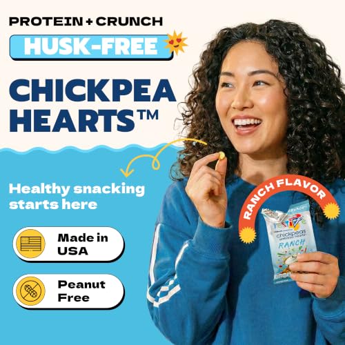 Image of Festive Chickpea Hearts - Crunchy Ranch Garbanzo Beans - Husk-Free Roasted Chickpea Snacks - Vegan Snacks with 5g Protein Per Serving Plant Based, Halal, Gluten Free, Dairy Free - 1oz 12 Pack