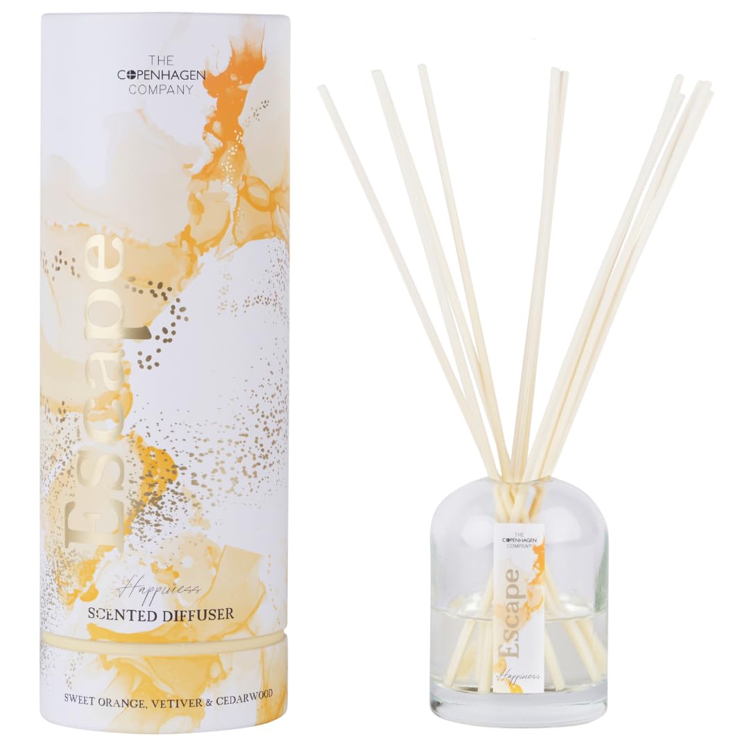 Luxury Reed Diffusers for Home | Aromatherapy Scented | 10 Natural Rattan Reeds | 10 Weeks Long Lasting Fragrance | The Copenhagen Company - Sweet Orange, Vetiver & Cedarwood (100ml)