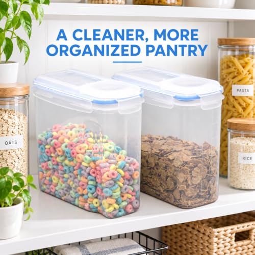 Image of Basicwise Large BPA-Free Plastic Food Cereal Containers, Airtight Spout Lid Set of 2
