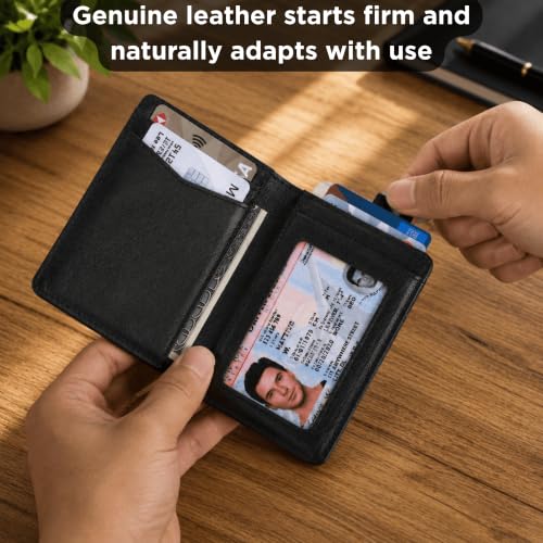 Image of Mens Slim Minimalist Leather Wallet, Thin Bifold Credit Card Wallet for Men
