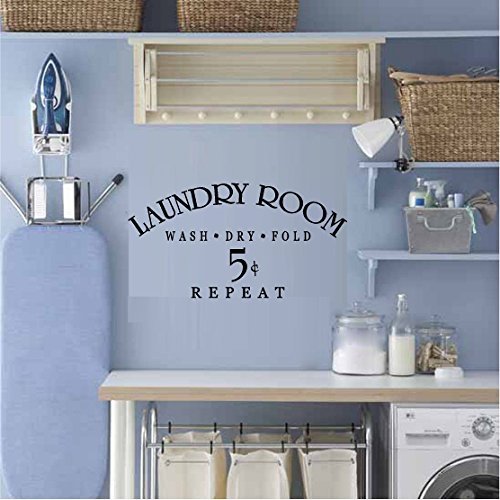Laundry Room WASH Dry FOLD 5 Cents Repeat Vinyl Decal Home Decor