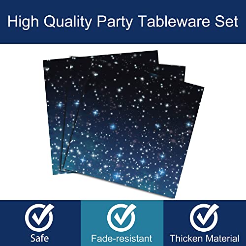 96 Pcs Galaxy Party Starry Night Supplies Tableware Set Outer Space Theme Birthday Star Party Table Decorations Solar System Paper Plates Napkins Forks For 24 Guests #TOP2