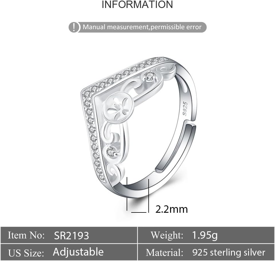 Sterling Silver Luxury Crown Cubic Design Adjustable Rings for Women, Design Ring Mounts Fittings with Pearl Seat for DIY Jewelry Making - Image 2