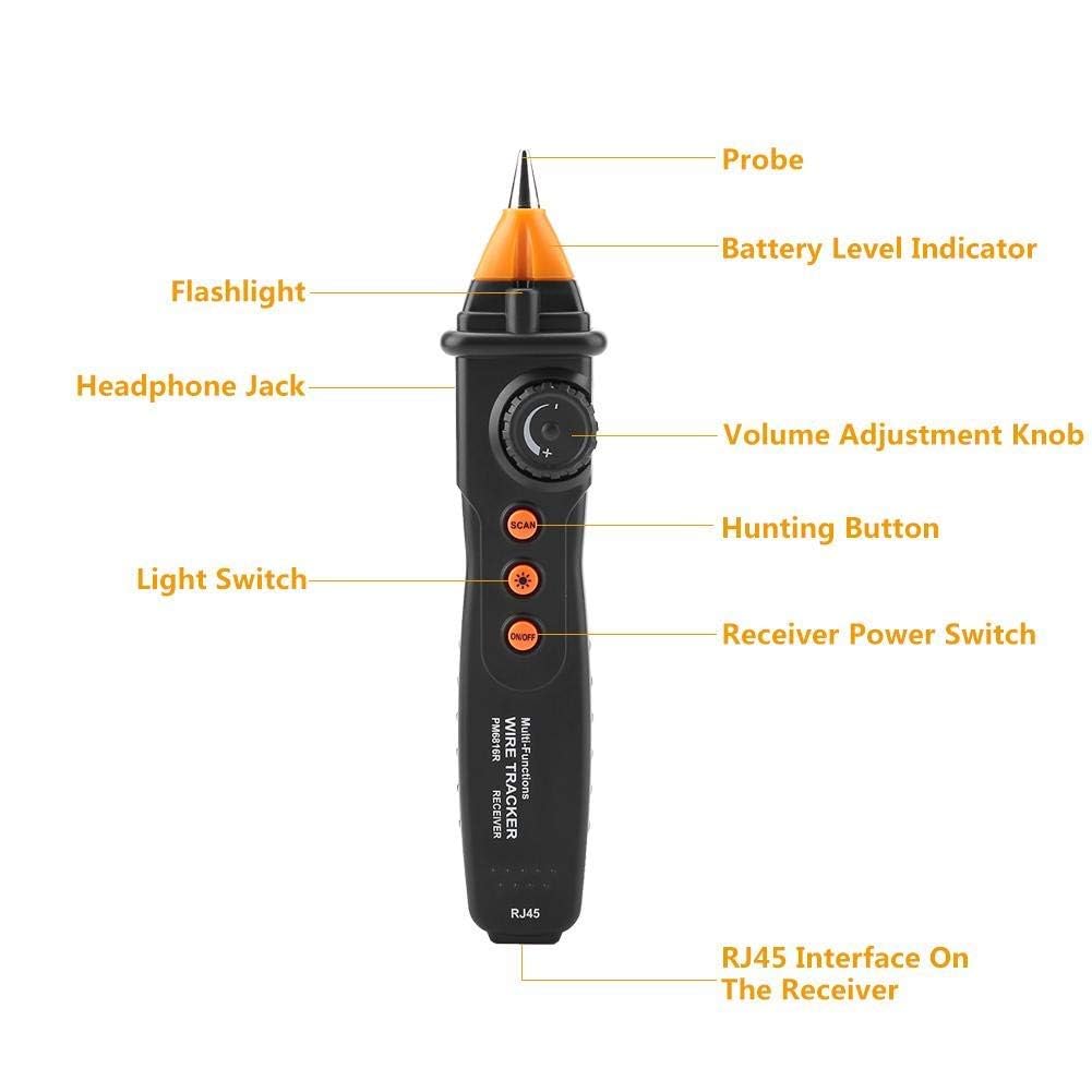Tester per Cavi, PEAKMETER PM6816 RJ11 RJ45 Line Finder, Emettitore Ricevitore Cavo di Rete Wire Tracker