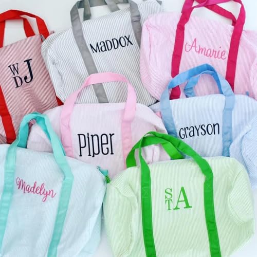 Personalized Baby Duffle Bag, Monogram Seersucker Kid Travel Bag, Kids Duffel Bag, Toddler Diaper Bag, Child Gifts, Overnight Bag, Dance Bag, Light blue, Large4