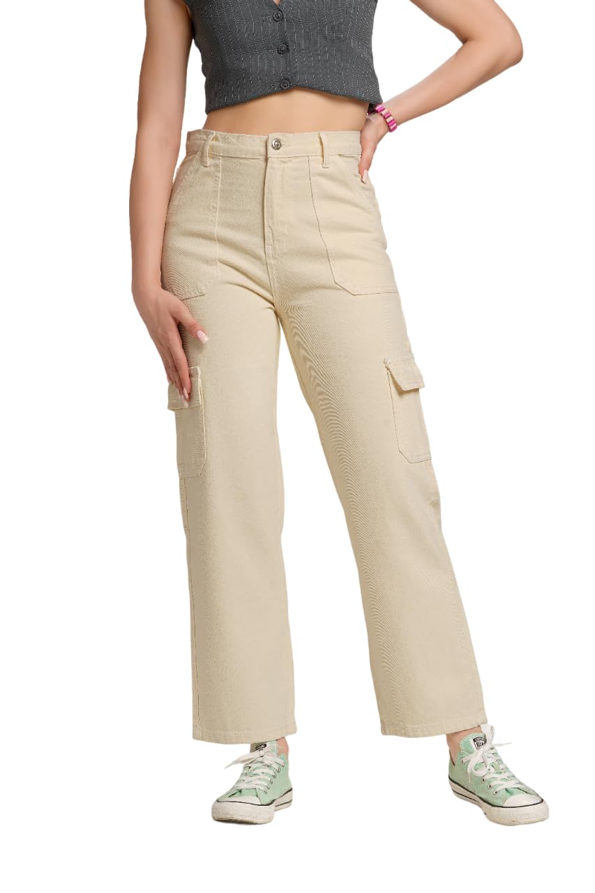 Wrangler MeQueen Women Beige Loose Fit Cargo Jeans with Flap Pockets in beige