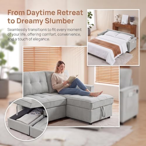 Trygoal 71" L Shaped Queen Pull Out Sofa Bed with Storage, USB Port, Gray by Trygoal - Used condition - Image 6