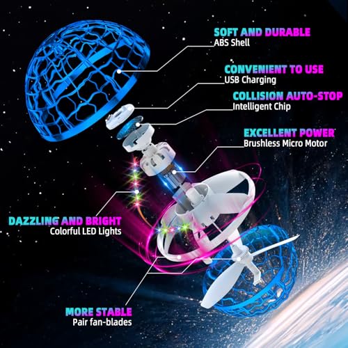 Taoxee Fliegender Ball LED, Magic Flying Orb mit Handsteuerung, Schwebender Hoverball Leuchtender Flying Spinner, Mini Drohne für Kinder Indoor/Outdoor, Cooles Spielzeug Geschenk für Jungen Mädchen
