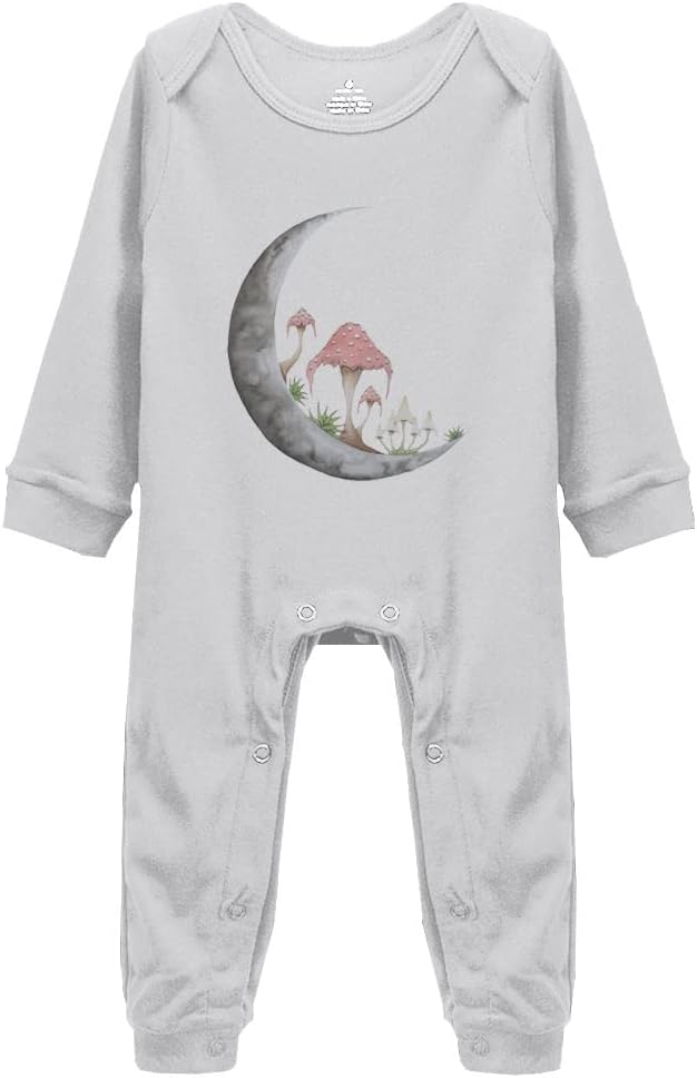 Mushroom Moon Baby Bodysuit -Newborn Infant Baby Bodysuit Long Sleeve 0-24 Months White