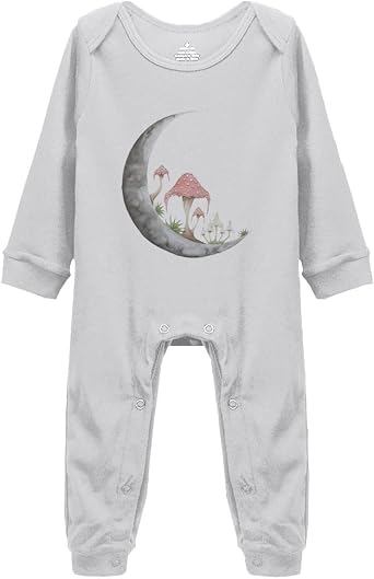Mushroom Moon Baby Bodysuit -Newborn Infant Baby Bodysuit Long Sleeve 0-24 Months White