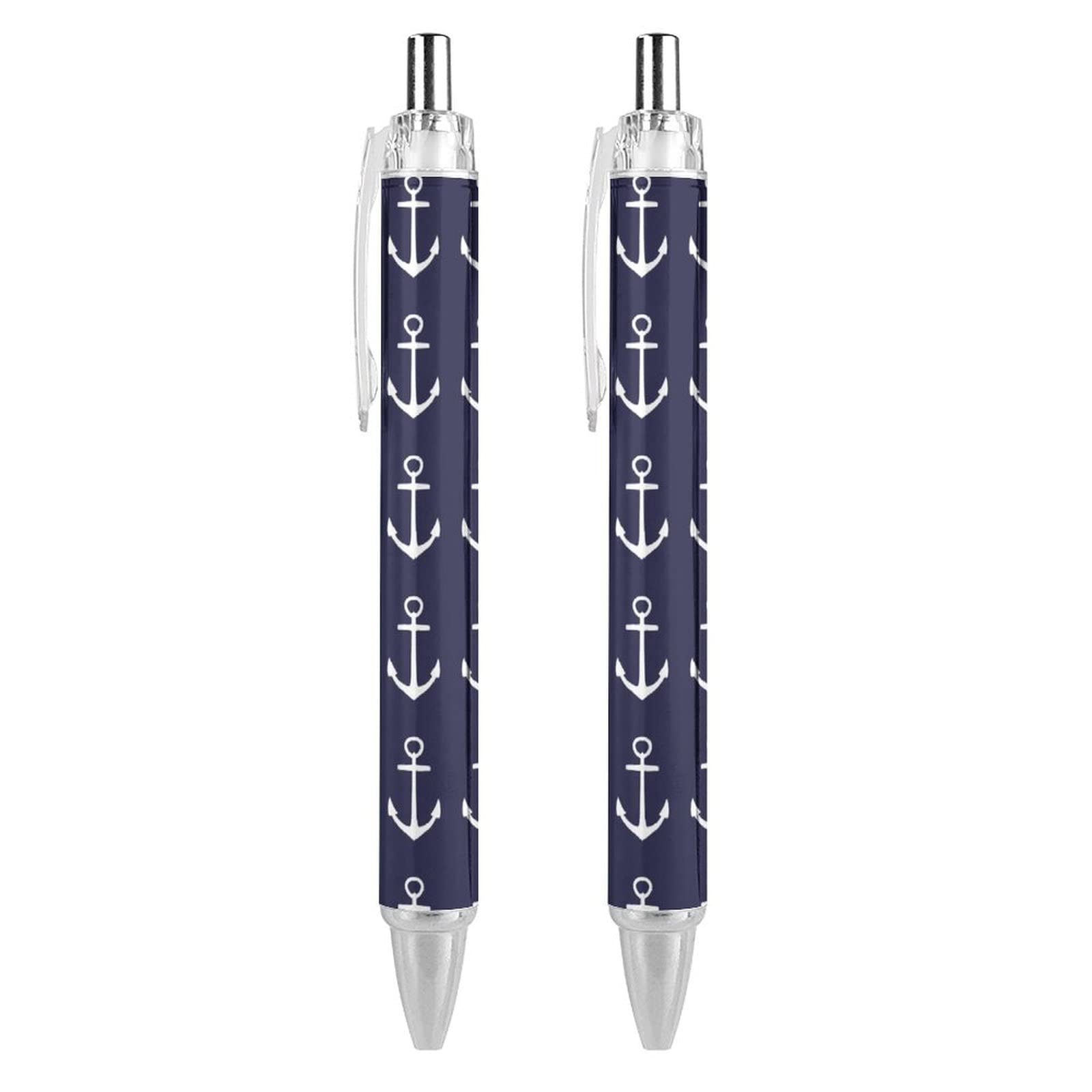 Nautical Navy Blue Anchor Retractable Ballpoint Pen Blue Ink Ball Point Pens Work Pen for Men Women 2 PCS