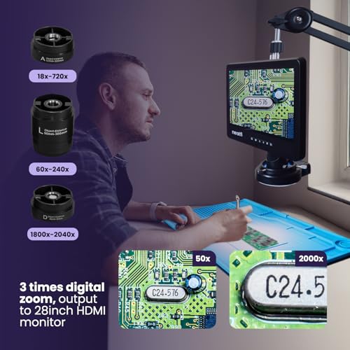 Image of Neatfi Digital Microscope for Adults, 10.1-Inch Screen, Coin Microscope with Light for Error Detection, 18x-2040x Magnification, USB Connection, 3 Lenses, 64GB SD Card (Black)
